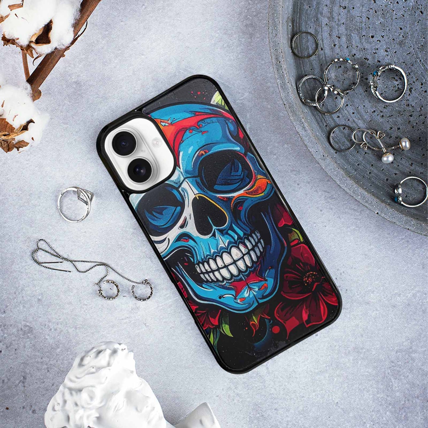 iPhone 16 Plus Case — Graffiti Skull Art Seamless Pattern Vibrant, Custom Phone Case
