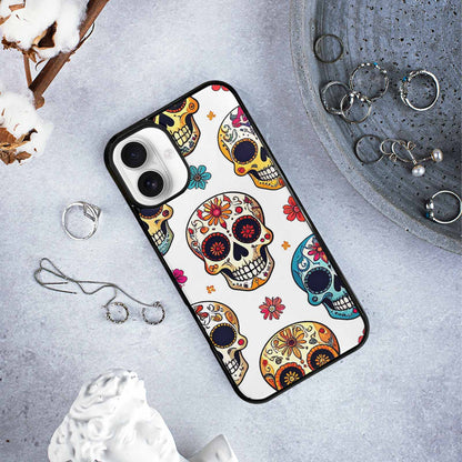 iPhone 16 Plus Case — Vibrant Skull Seamless, Custom Printed Phone Case