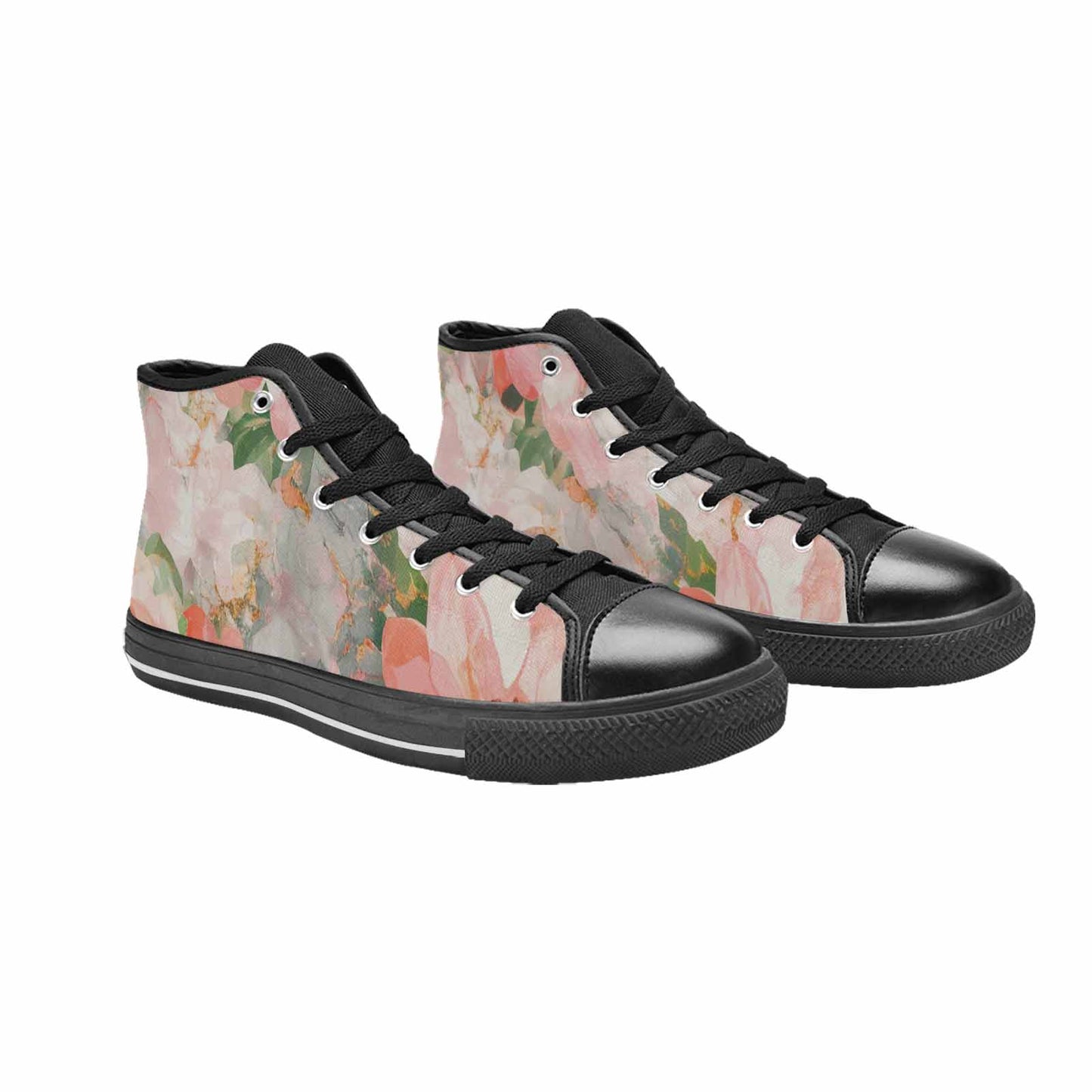 WOMEN'S Marble Floral High Top Canvas Neon Fantasy Custom Shoes