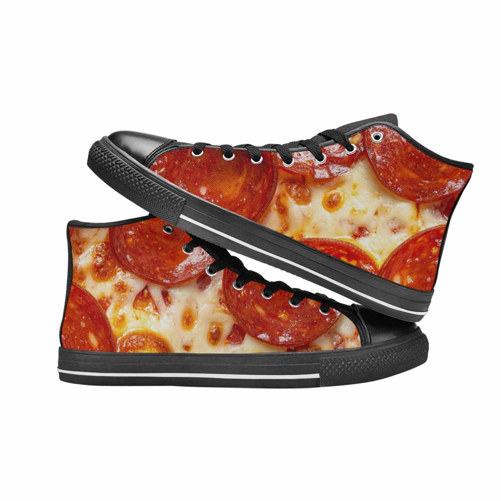 WOMEN'S Pepperoni Pizza Print High Top Canvas Vibrant Chaos Sneakers