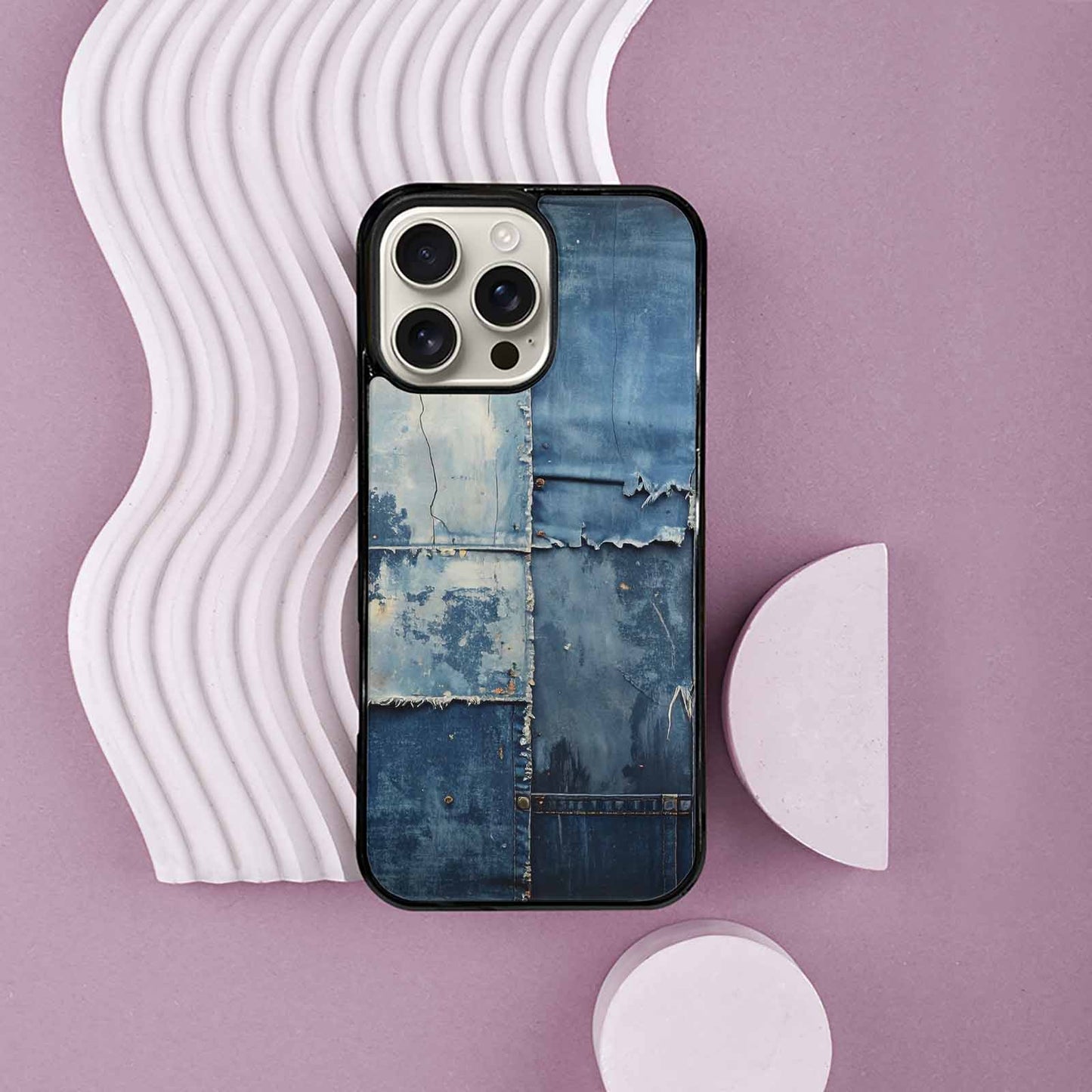 iPhone 16 Pro Max Case — Denim Distressed Textures Print Edge To, Customized Protective Case