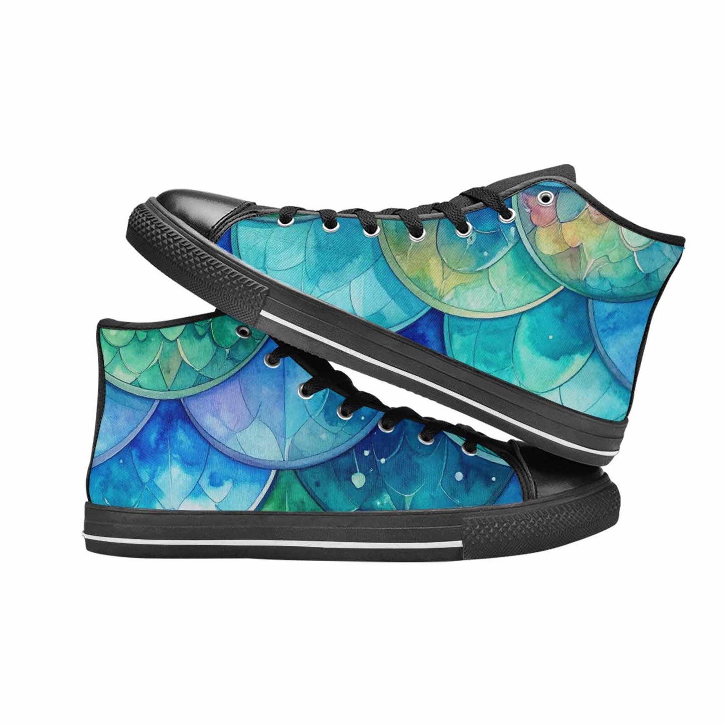WOMEN'S Mermaid Scale High Top Canvas Wallpaper Art Custom Sneakers