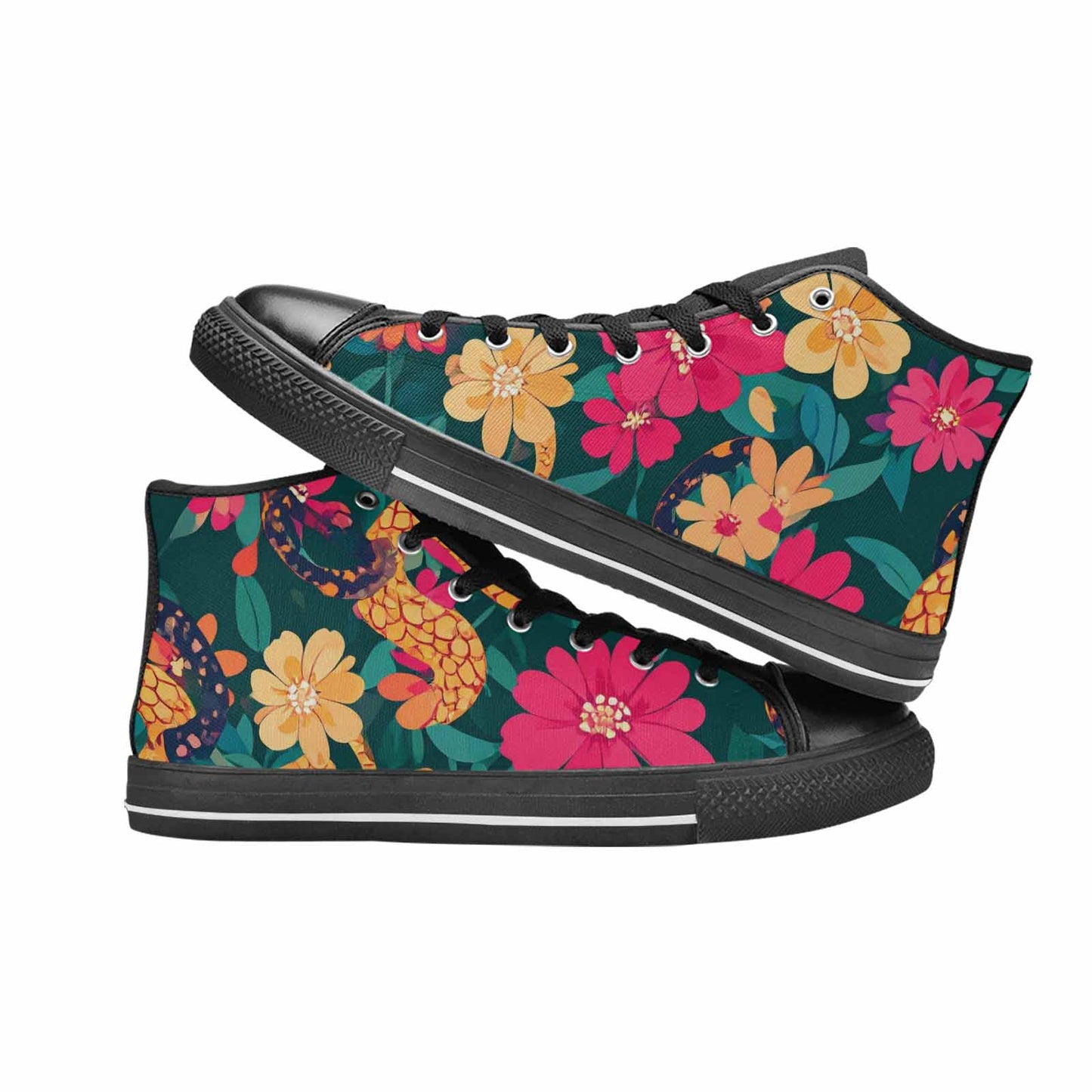 MEN'S Floral Snake Print High Top Canvas Wallpaper Art Sneakers
