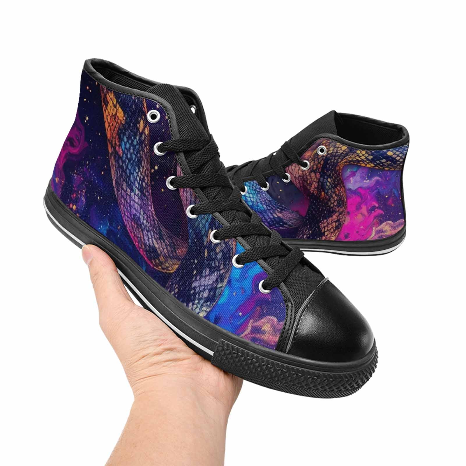 MEN'S Galaxy Snake Print High Top Canvas Neon Fantasy Shoes