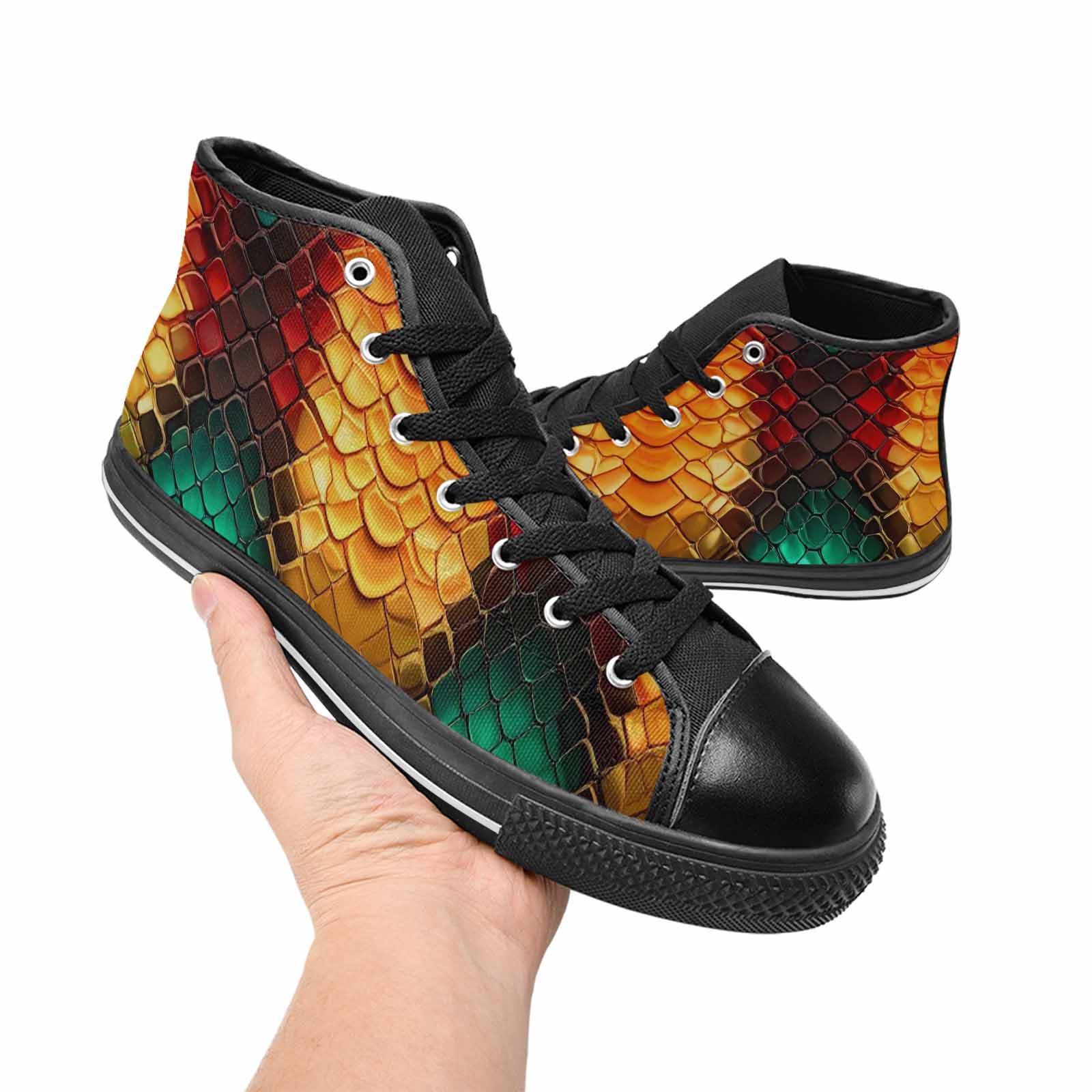 MEN'S Dark Snake Print High Top Canvas Vibrant Chaos Custom Sneakers