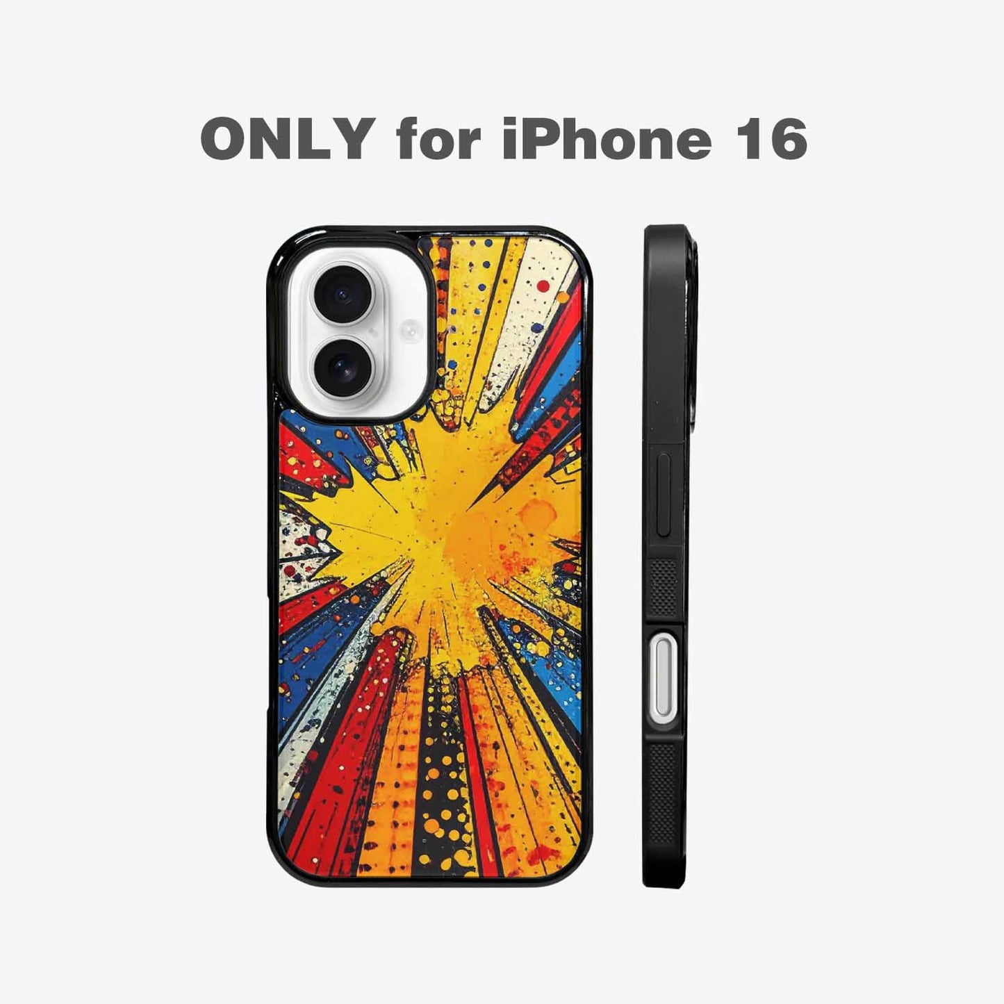 iPhone 16 Case — Comic Halftone Comic Bursts Pattern Hundreds, Customized Protective Case