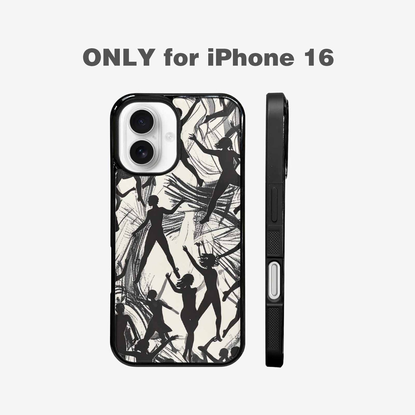 iPhone 16 Case — Bold Dancing Figure Line Art Pattern, Customized Protective Case
