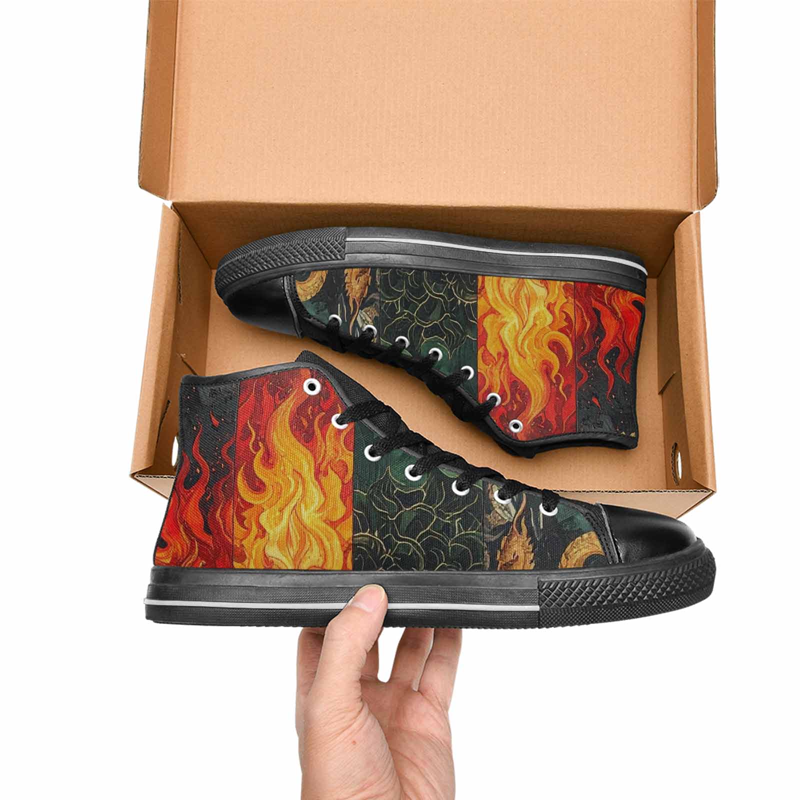 WOMEN'S Dragon Scale Fantasy High Top Canvas Wallpaper Art Custom Sneakers