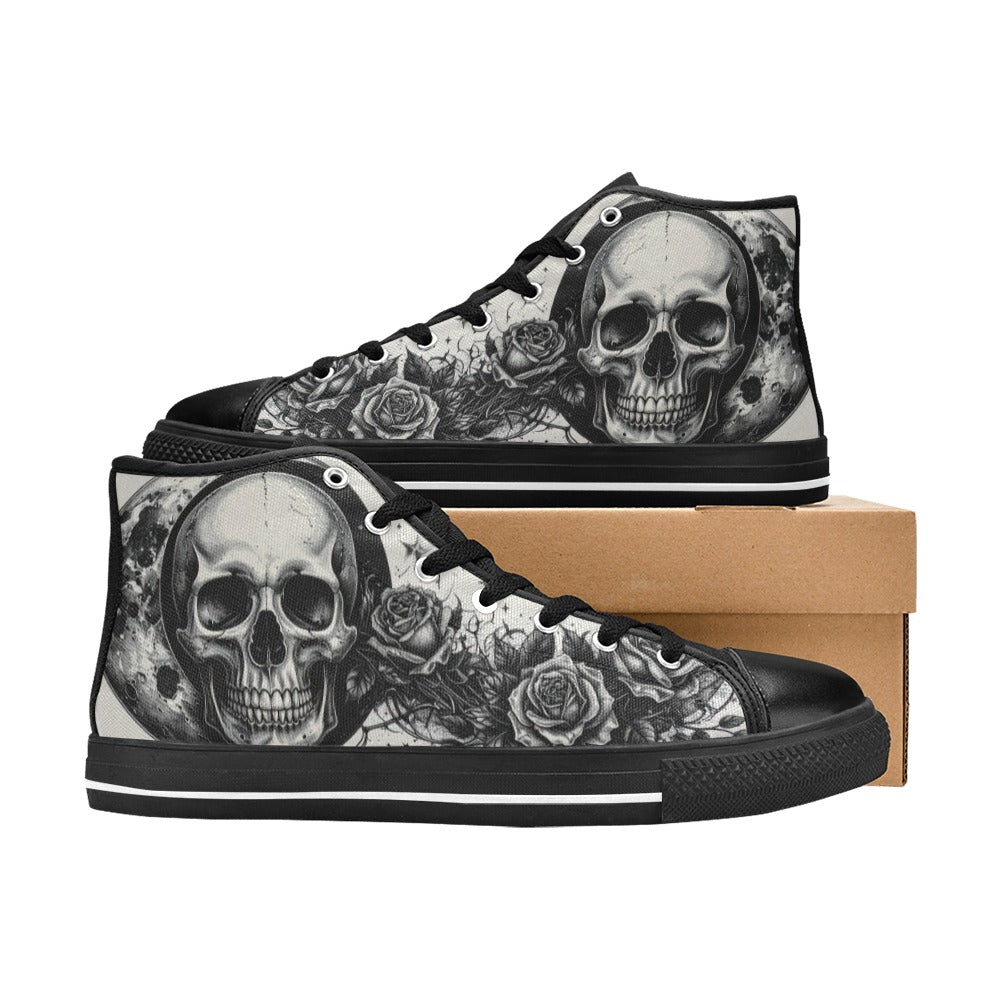 Grey Skull Gothic Women's Dark Art High Top Canvas Shoes | Freaky Shoes®