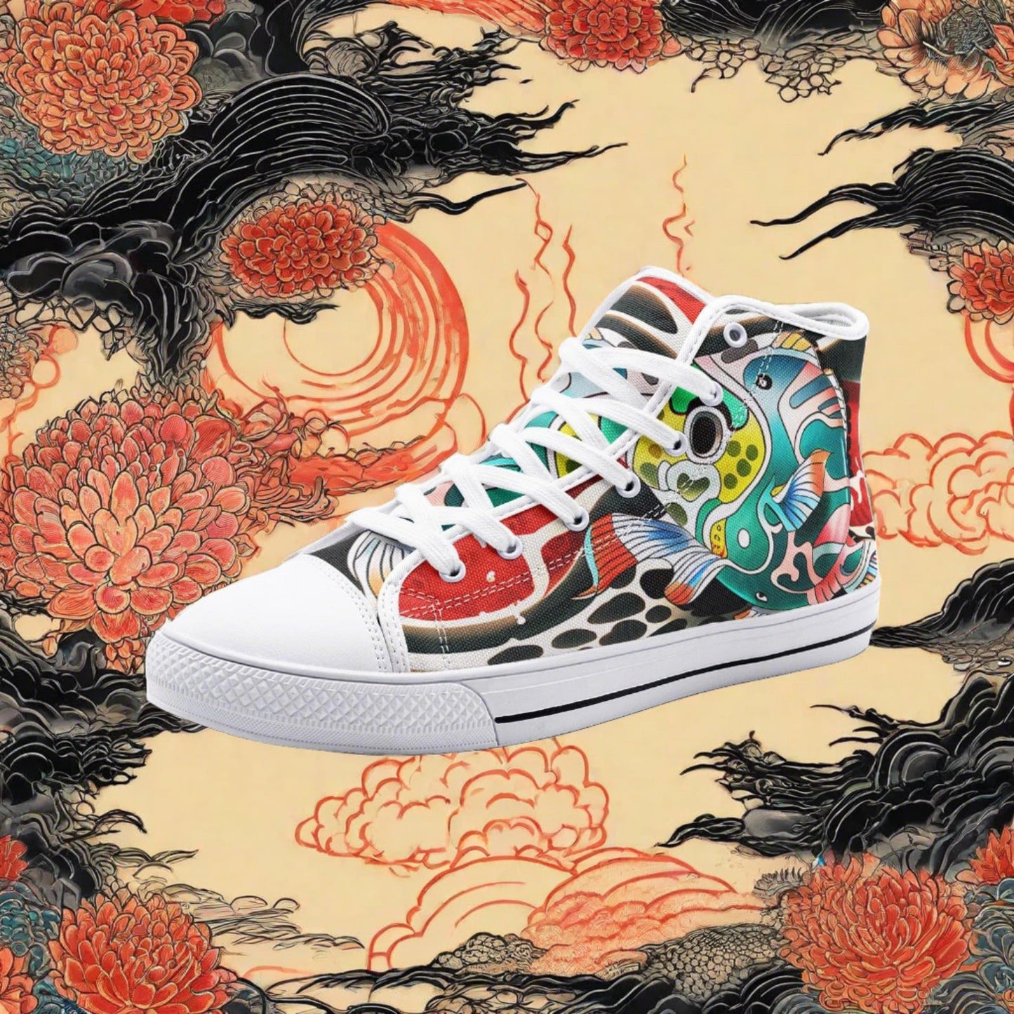 Chinese Dragon Purple Teal Wearable Bold Art - Freaky Shoes | Custom Art Sneakers