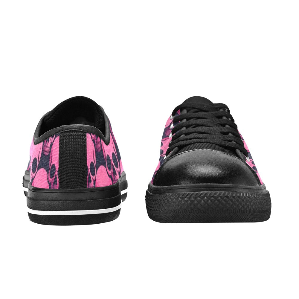KIDS' Skull Underground Comix Black Low Top Canvas Surreal Custom Shoes
