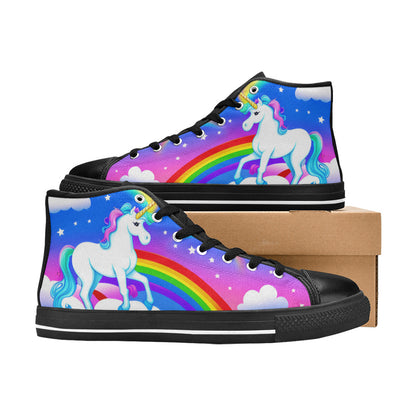 MEN'S Unicorns Rainbows Clouds Men’S High Top Canvas Grunge Custom Sneakers