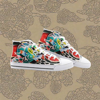 Chinese Dragon Purple Teal Wearable Bold Art - Freaky Shoes | Custom Art Sneakers