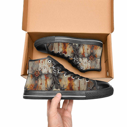WOMEN'S Barbed Wire Chain High Top Canvas Grunge Custom Sneakers