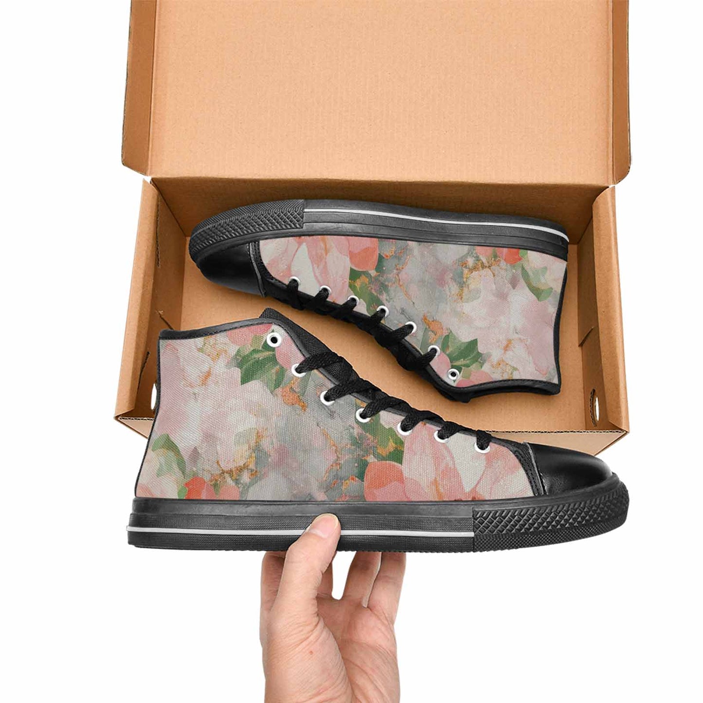 WOMEN'S Marble Floral High Top Canvas Neon Fantasy Custom Shoes