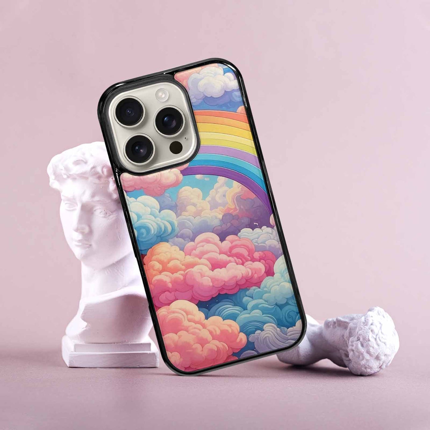 iPhone 16 Pro Case — Cloud And Rainbow Burst Pattern Hundreds, Custom Made Phone Cover
