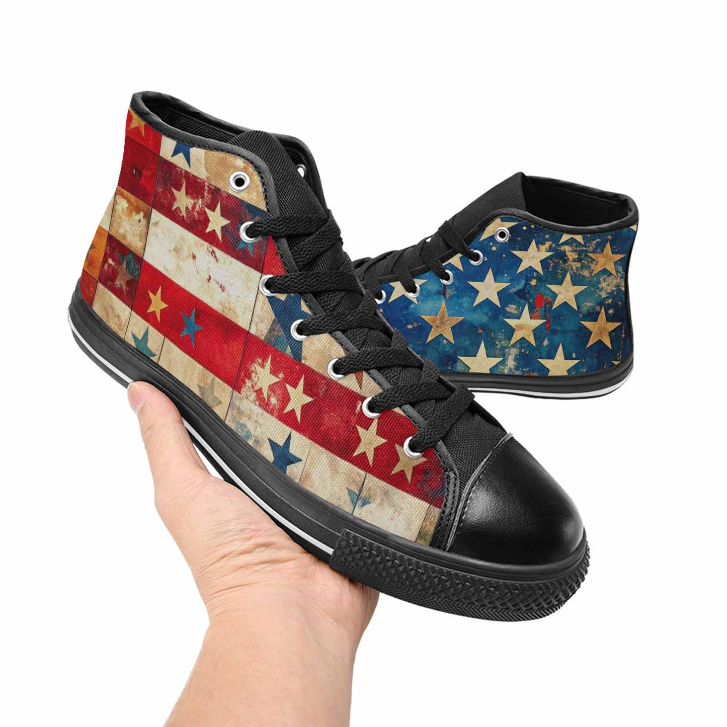 MEN'S American Flag Stars High Top Canvas Dark Academia Custom Shoes