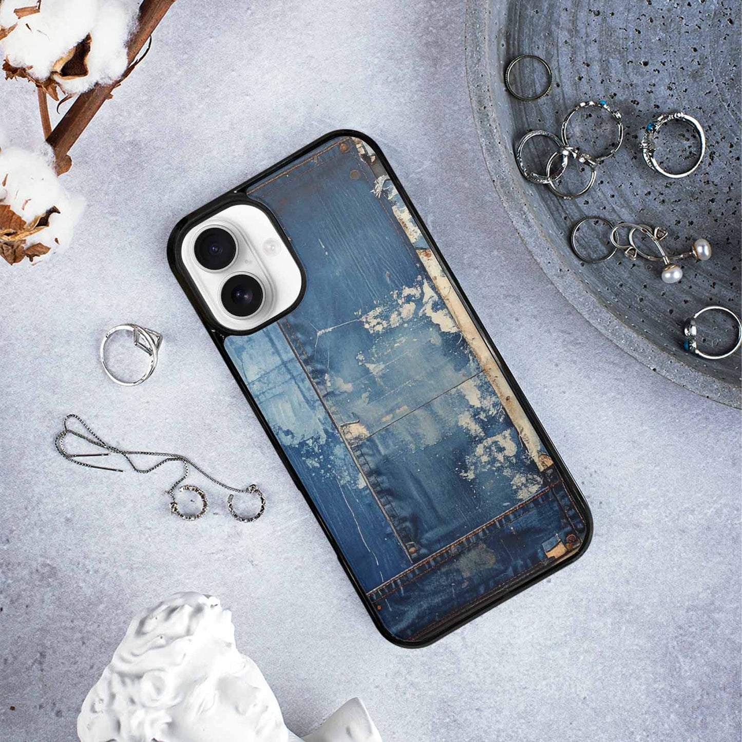 iPhone 16 Plus Case — Denim Distressed Textures Print Edge To, Original Design Phone Case