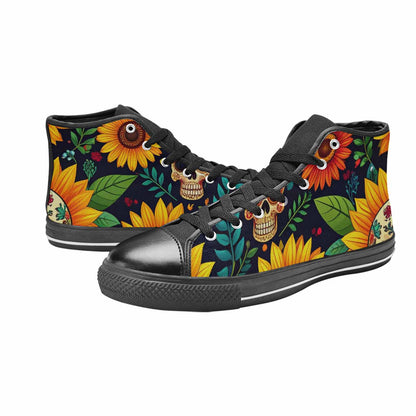 MEN'S Sunflowers And Skulls High Top Canvas Surreal Shoes