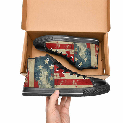 MEN'S American Flag Stars High Top Canvas Vibrant Chaos Custom Sneakers