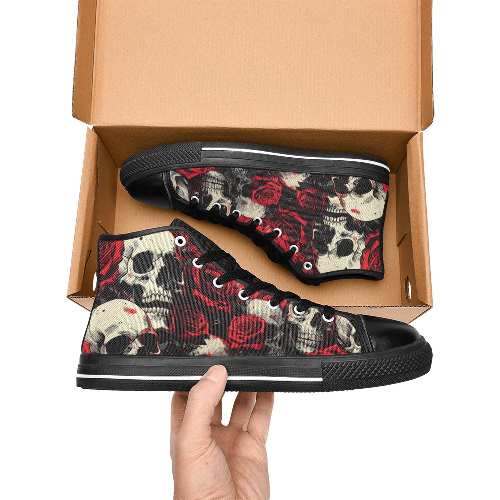 MEN'S Comic Book Skull Roses High Top Canvas Cottagecore Sneakers