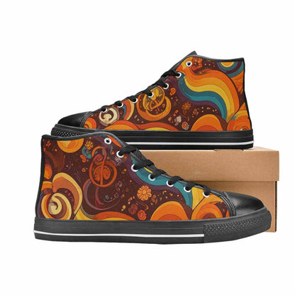 WOMEN'S Groovy 70S Peace High Top Canvas Vibrant Chaos Sneakers