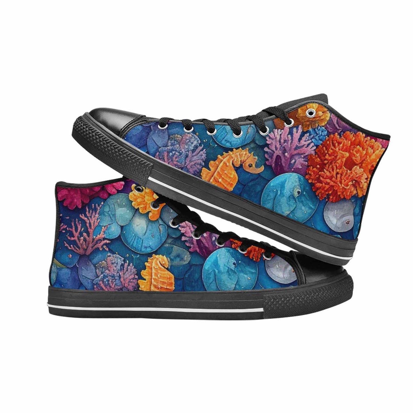 MEN'S Fish Scale Coral High Top Canvas Grunge Custom Shoes