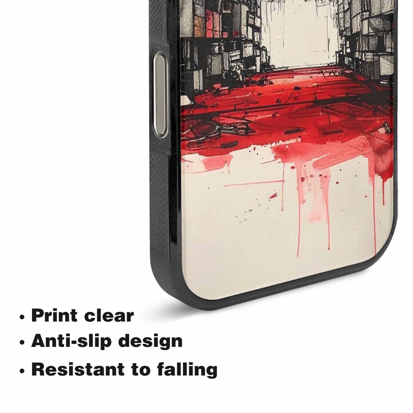 iPhone 16 Pro Max Case — Liminal Space Fragment Black Red Ink, Custom Art Phone Cover