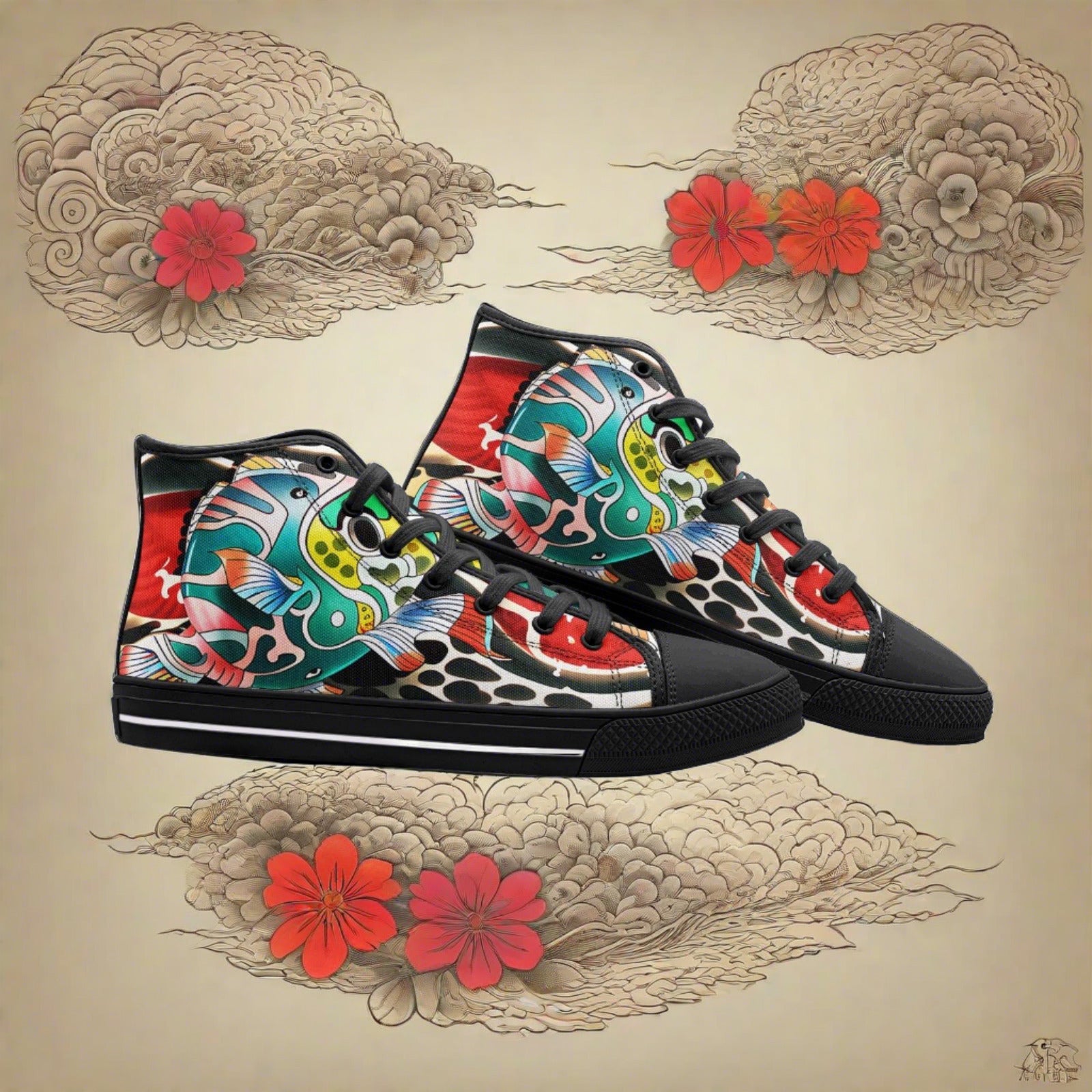 Chinese Dragon Purple Teal Wearable Bold Art - Freaky Shoes | Custom Art Sneakers