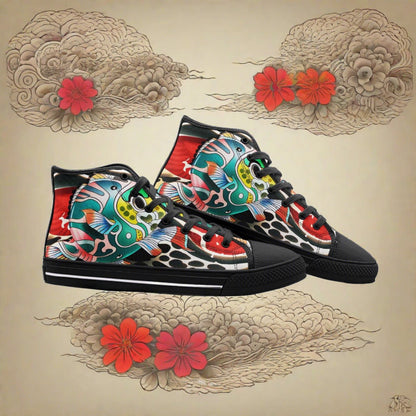 Chinese Dragon Purple Teal Wearable Bold Art - Freaky Shoes | Custom Art Sneakers