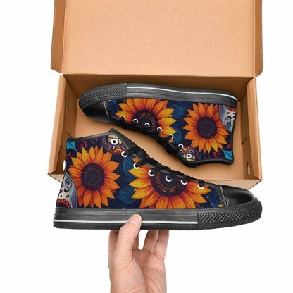 MEN'S Sunflower Skulls Print High Top Canvas Wallpaper Art Sneakers