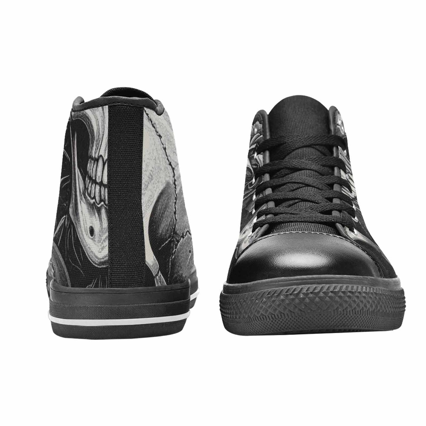 WOMEN'S Skulls Roses Black Ink High Top Canvas Cottagecore Sneakers