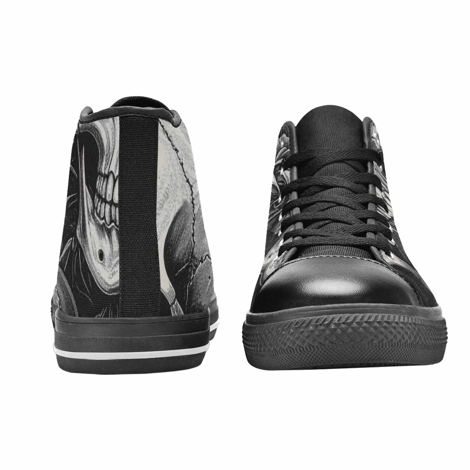 WOMEN'S Skulls Roses Black Ink High Top Canvas Cottagecore Sneakers