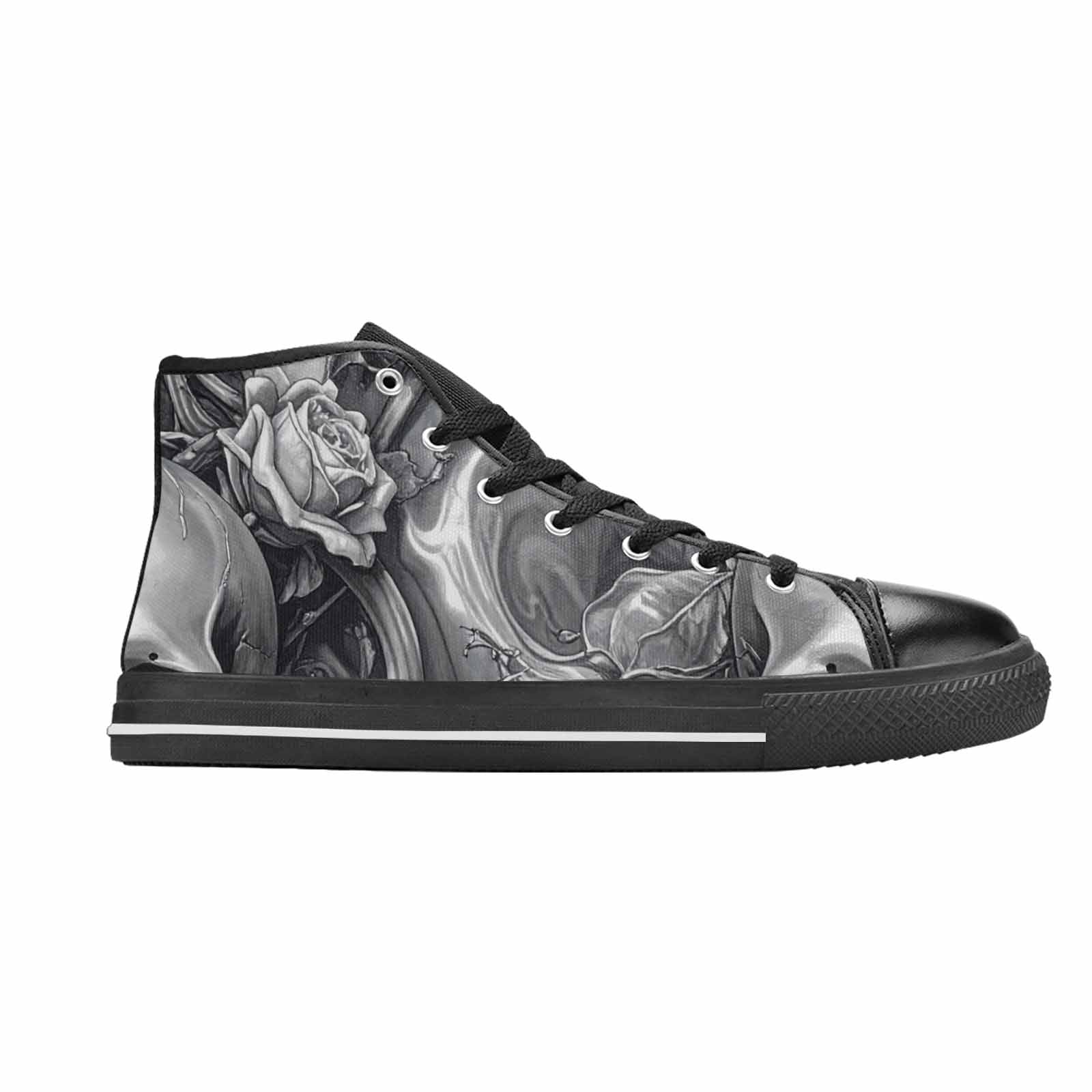 WOMEN'S Skulls Roses Chrome Airbrush High Top Canvas Cottagecore Sneakers