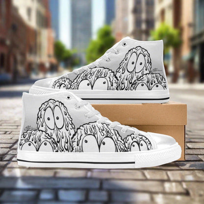 Women's Monsters hand-made high-top canvas shoes — unique wearable art by Freaky Shoes