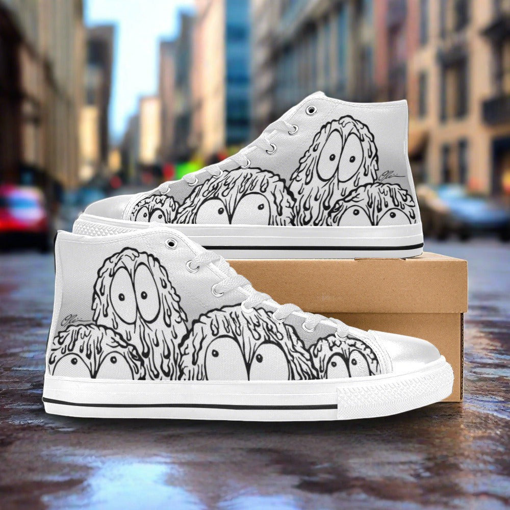 Men's Monsters high-top canvas shoes, custom full-wrap printed design — Freaky Shoes