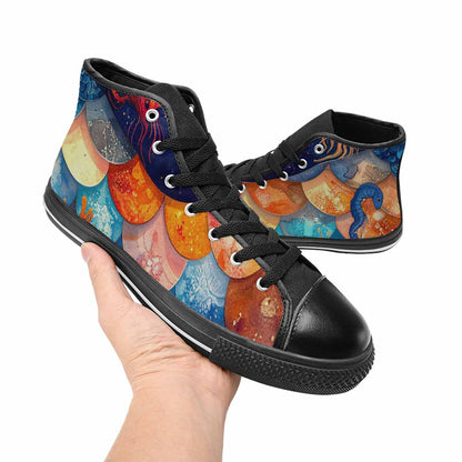 WOMEN'S Fish Scale Coral High Top Canvas Grunge Sneakers