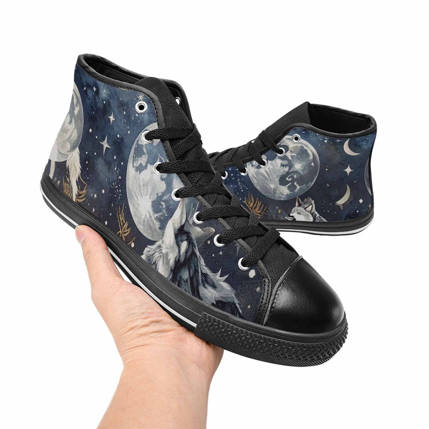 MEN'S Wolf Silhouette Moon High Top Canvas Dark Academia Sneakers