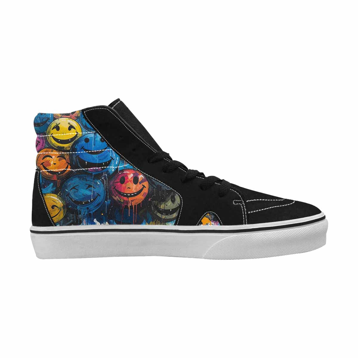 MEN'S Melting Moon Smiley High Top Canvas Wallpaper Art Sneakers