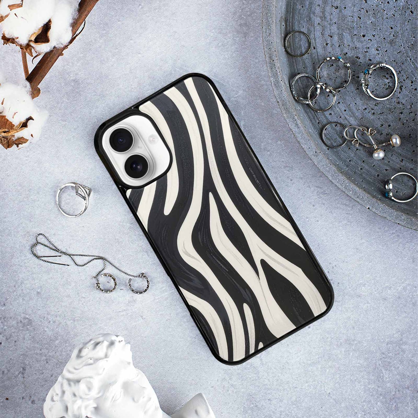 iPhone 16 Plus Case — Modern Zebra Stripe Print Crisp Black, Custom Phone Case