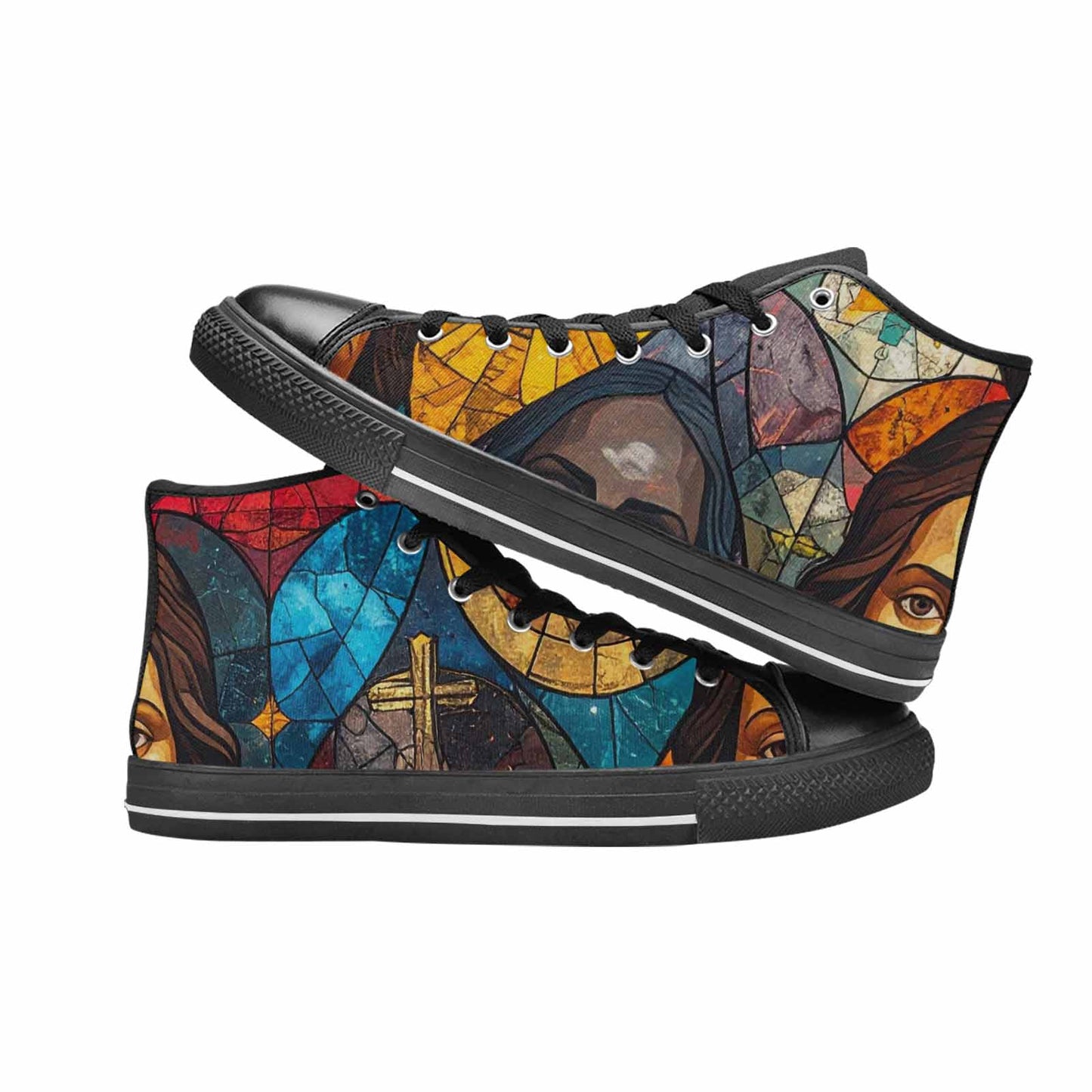 WOMEN'S Jesus Face Small High Top Canvas Cottagecore Sneakers