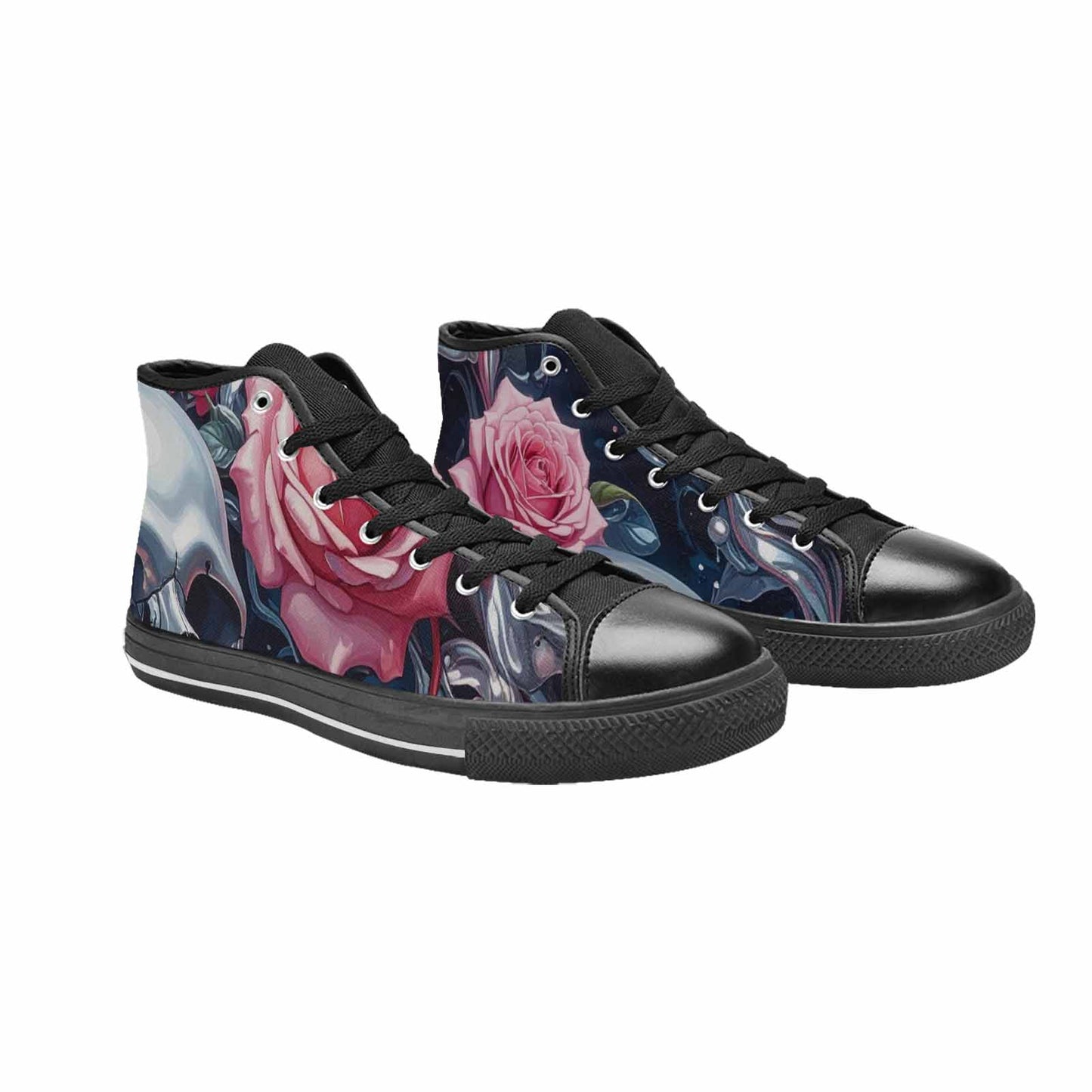 WOMEN'S Skulls Roses Chrome Airbrush High Top Canvas Y2K Custom Shoes