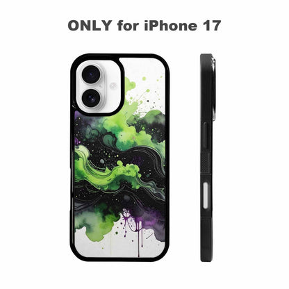 iPhone 17 Case — Black &amp; Green Ink Galaxy Space, Customized Protective Case