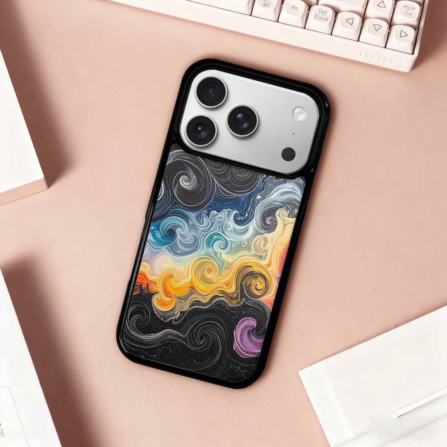 iPhone 17 Pro Case — Tie Dye Swirls Black White Tie, Original Design Phone Case