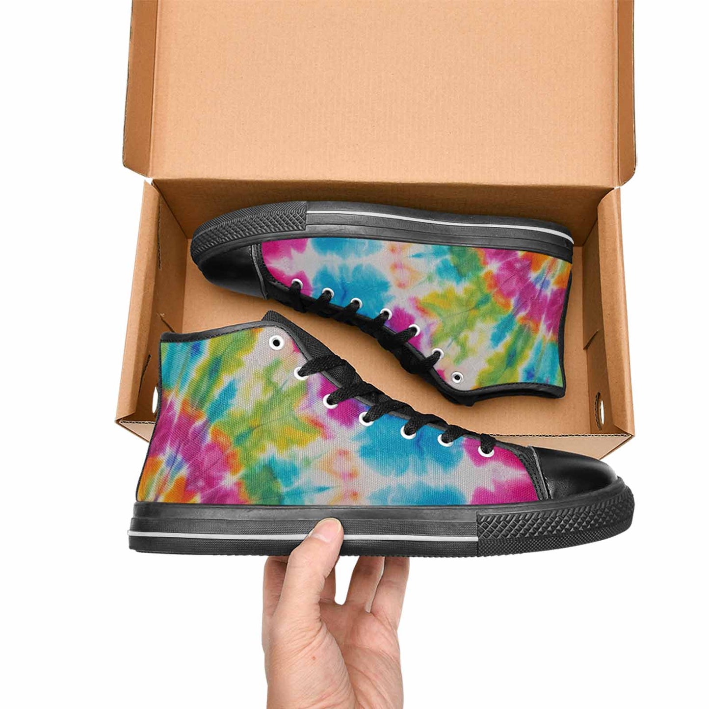 MEN'S Tie Dye Rainbow Twist High Top Canvas Vibrant Chaos Custom Sneakers