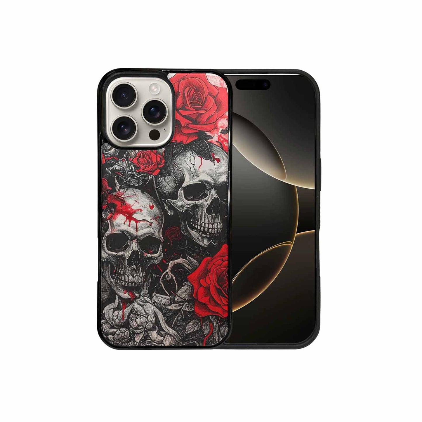iPhone 16 Pro Max Case — Skull And Roses Black Red Ink, Custom Print Case Cover