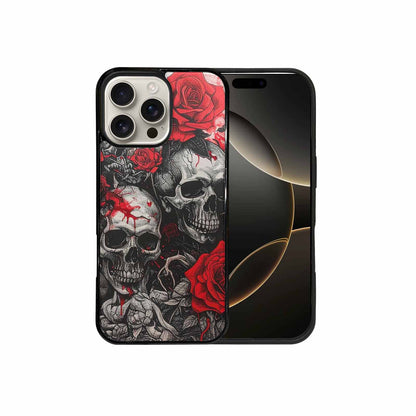 iPhone 16 Pro Max Case — Skull And Roses Black Red Ink, Custom Print Case Cover