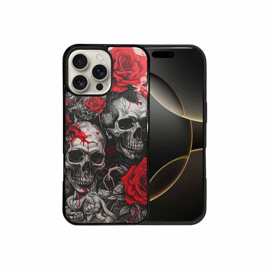 iPhone 16 Pro Max Case — Skull And Roses Black Red Ink, Custom Print Case Cover