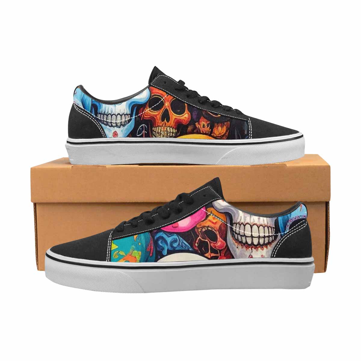 WOMEN'S Skulls (general) Skulls Lace-Up Canvas Cottagecore Custom Sneakers