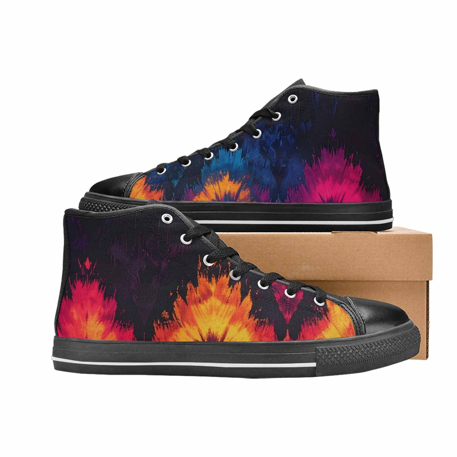 MEN'S Tie Dye Dark High Top Canvas Neon Fantasy Custom Shoes